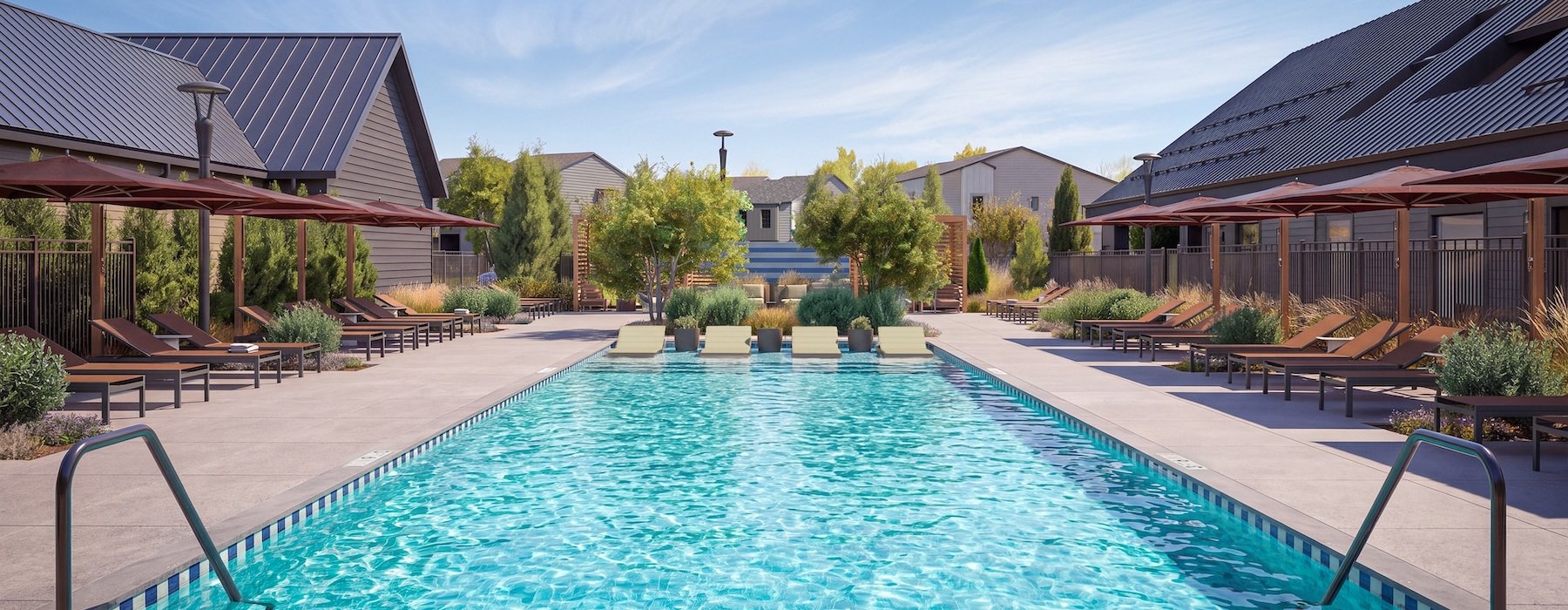 a swimming pool in a courtyard